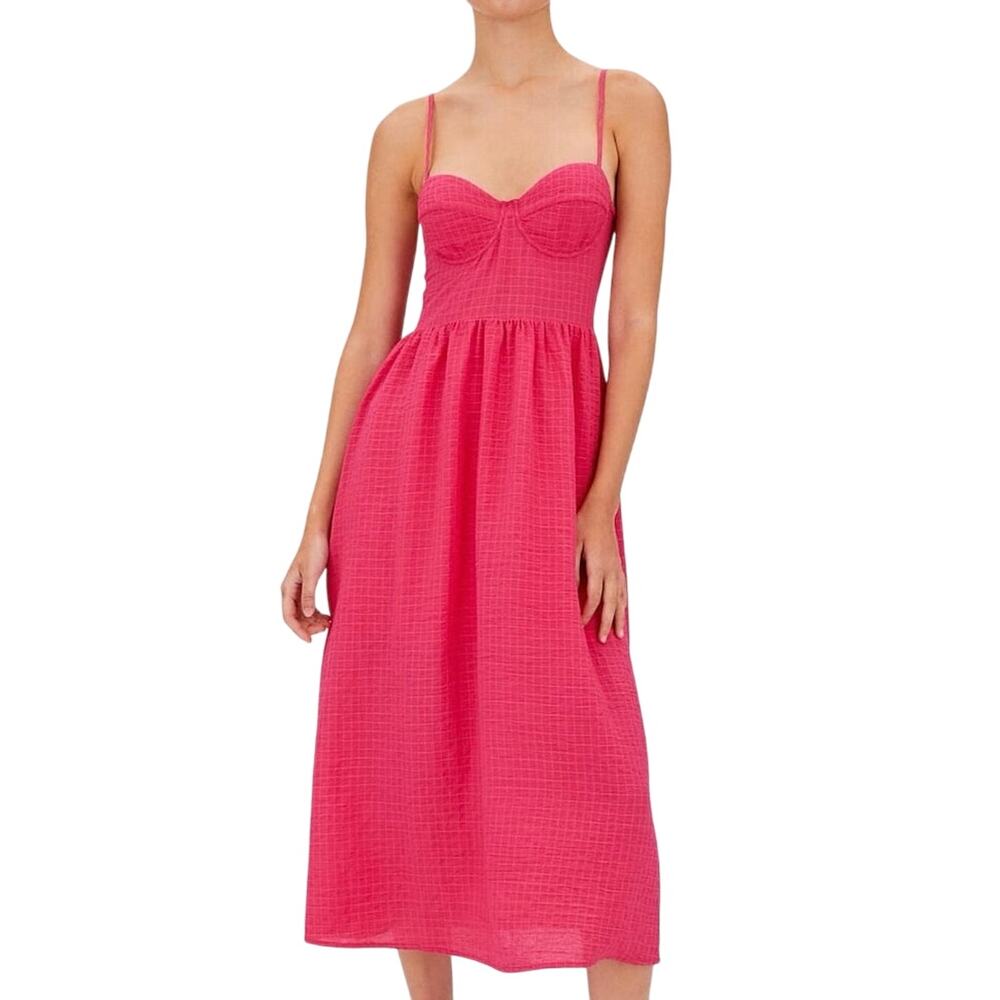 Stradivarius Rose Pink Coquette Smocked Back Midi Dress - Sz Small
